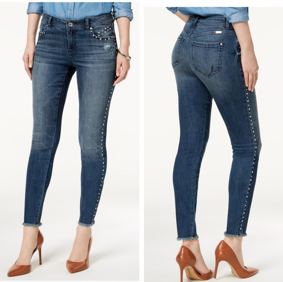 INC International Concepts Denim - INC Studded Frayed Hem Skinny Jeans Curvy Fit